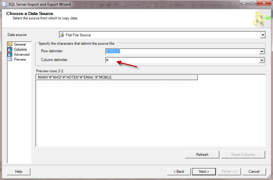 Huong dan import file text dang csv vao co so du lieu SQL Server_Buoc 9